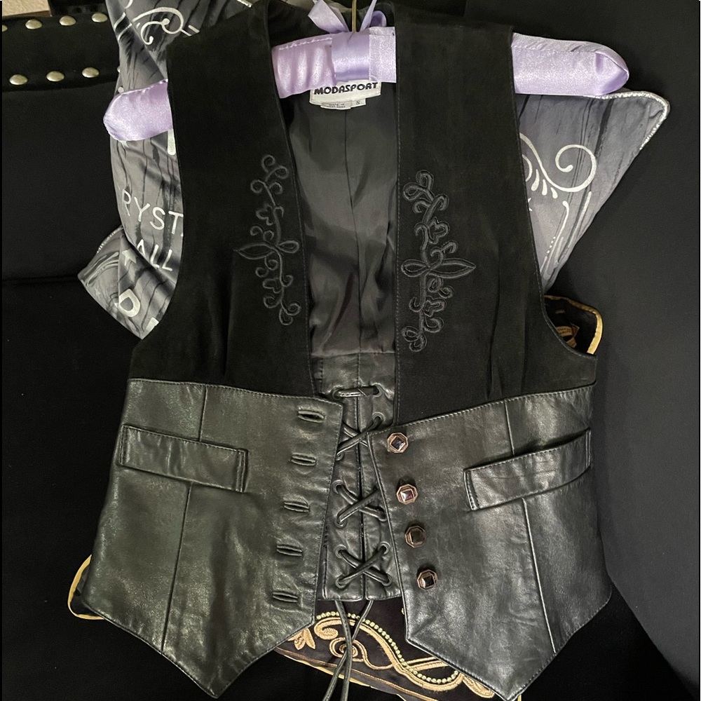 Renaissance style embroidered leather vest